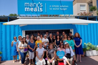 Visitors gathered outside the Blue Container in Medjugorje.