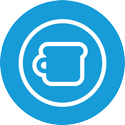 Blue icon showing a mug.