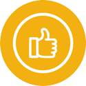 Yellow icon with thumbs up.